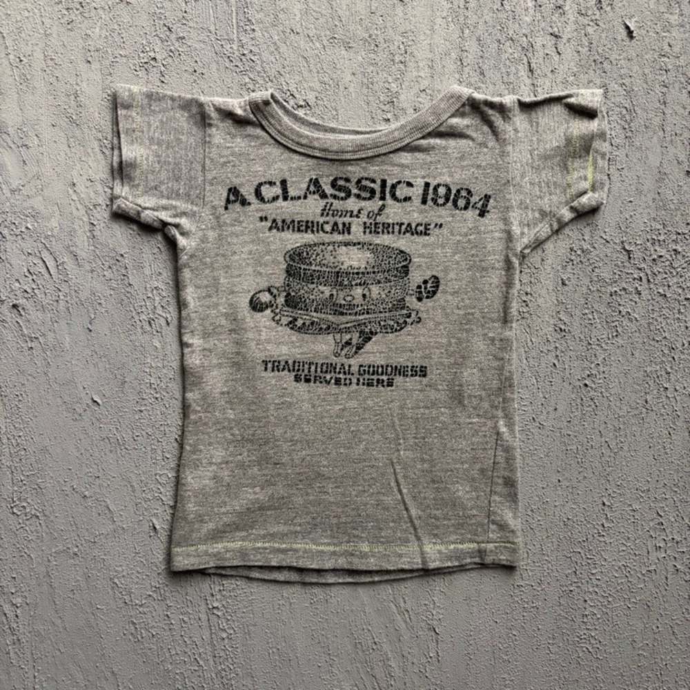 Vintage Denim & Dungaree T-Shirt XS 100CM Grey American Heritage Burger Japan